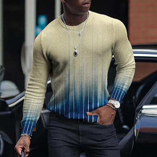 Men's Gradient Printed Casual Knit Long Sleeve Sweater