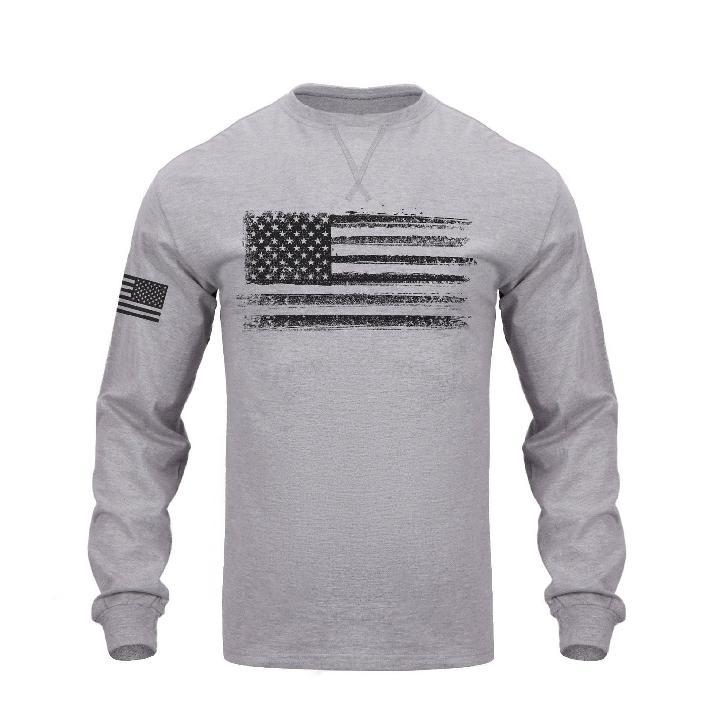 Men's 100% Cotton Patriotic American Flag Graphic Crewneck Long Sleeve T-shirts