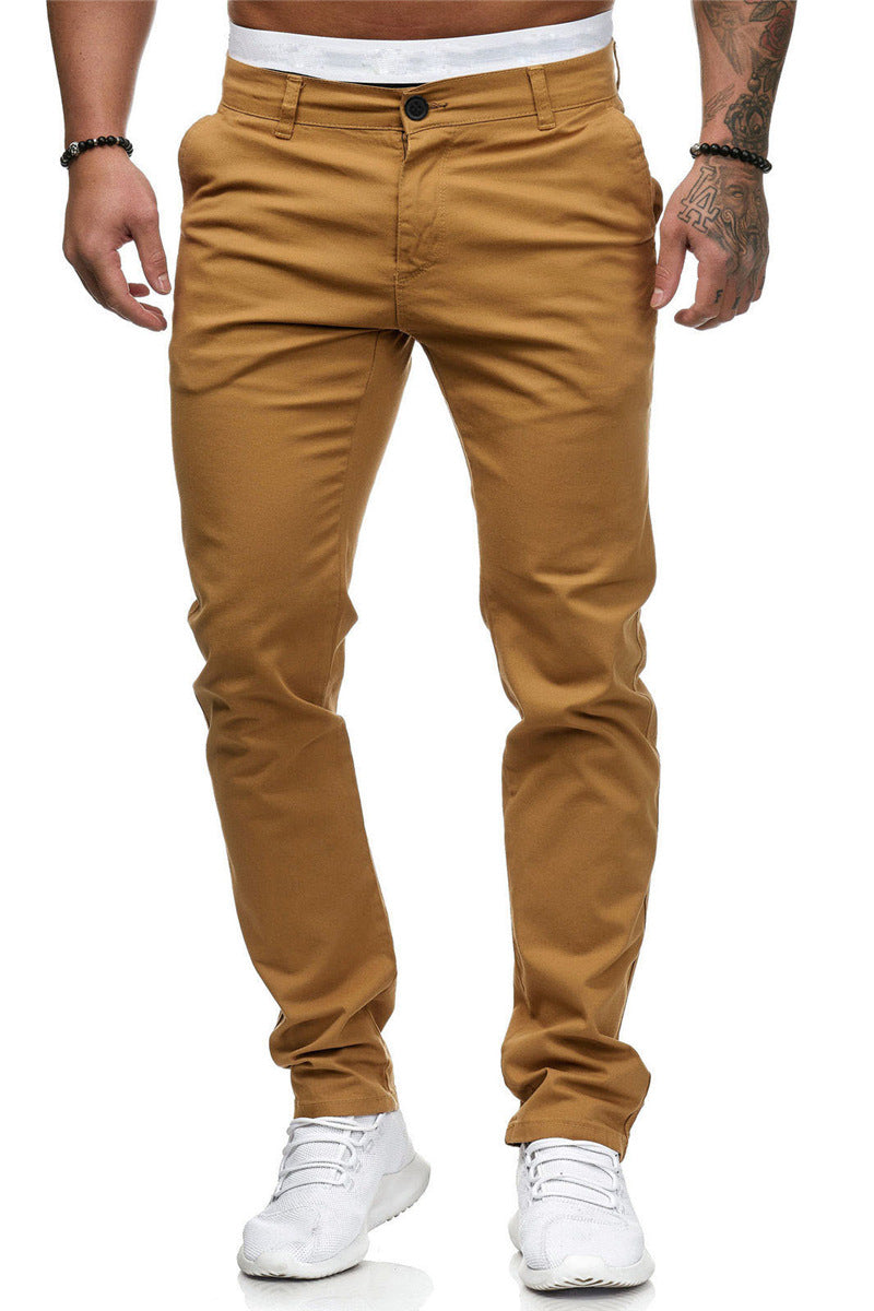 Men's casual slim solid color trousers