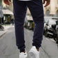 Men's Stretch Waist Stitching Contrast Sports Pants Navy Blue M