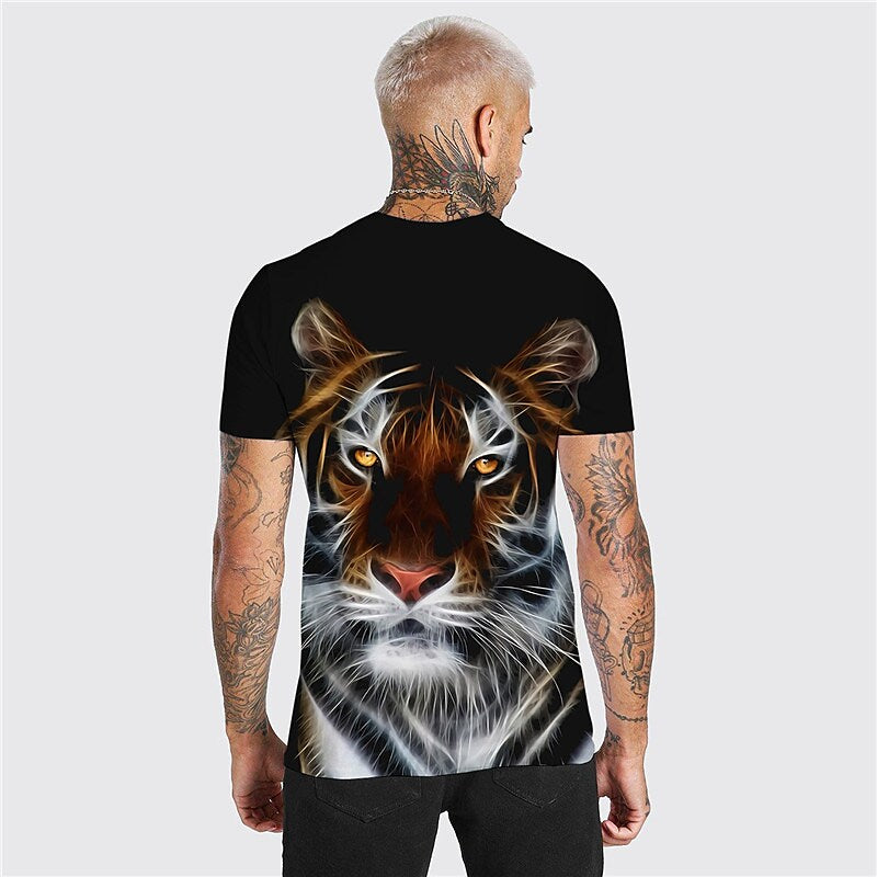 Men's Unisex T shirt 3D Print Graphic Prints Tiger Crew Neck Daily Hol Black M