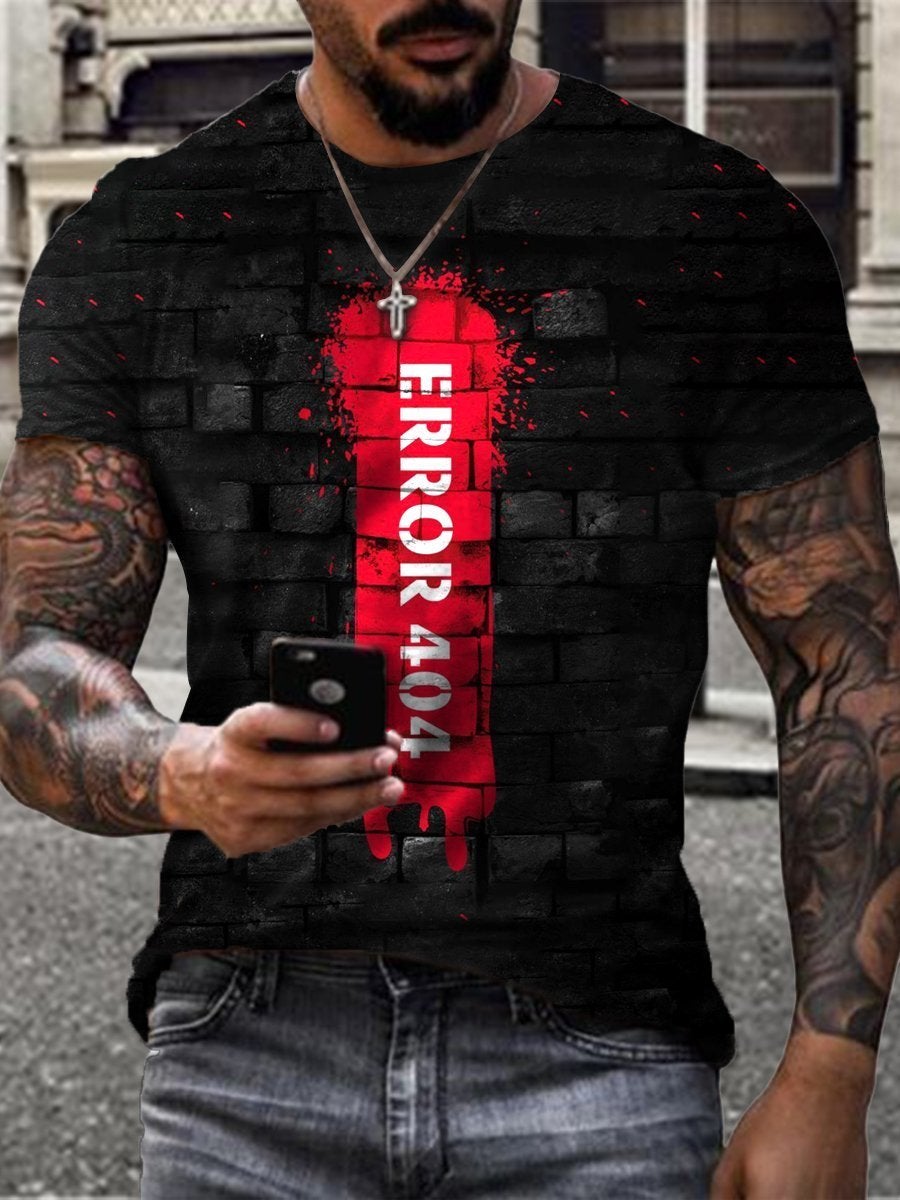 Men's  Error 404 Print Short Sleeve T-shirt