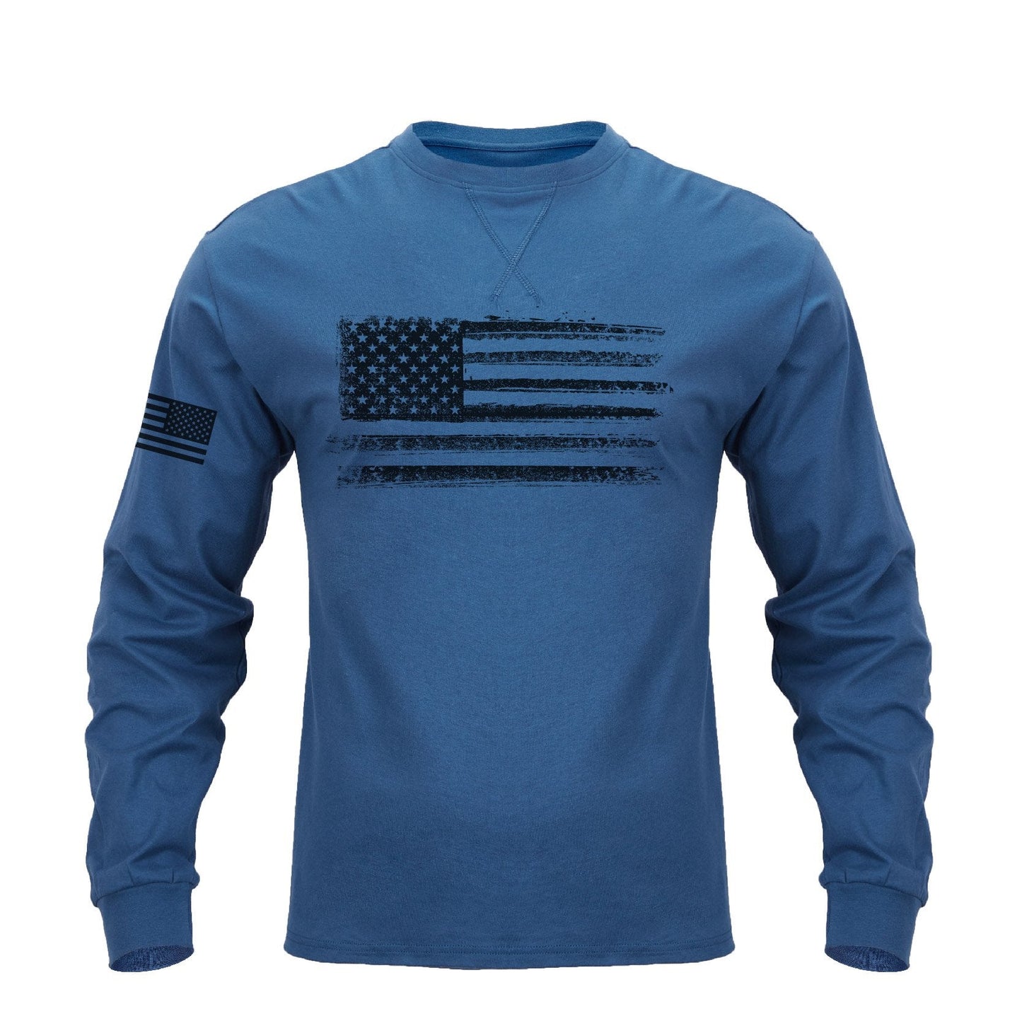 Men's 100% Cotton Patriotic American Flag Graphic Crewneck Long Sleeve T-shirts