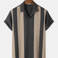 Mens Colorblock Stitching Knitted Revere Collar Short Sleeve Shirt