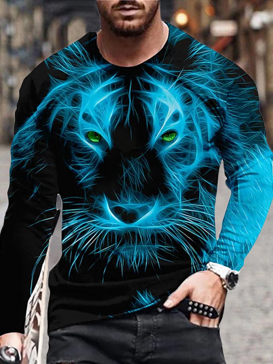 Men's 3D Print Pattern Crew Neck Long Sleeve Top