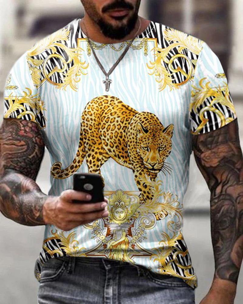 Men's Casual Zebra Print Short-sleeved Leopard Print T-shirt