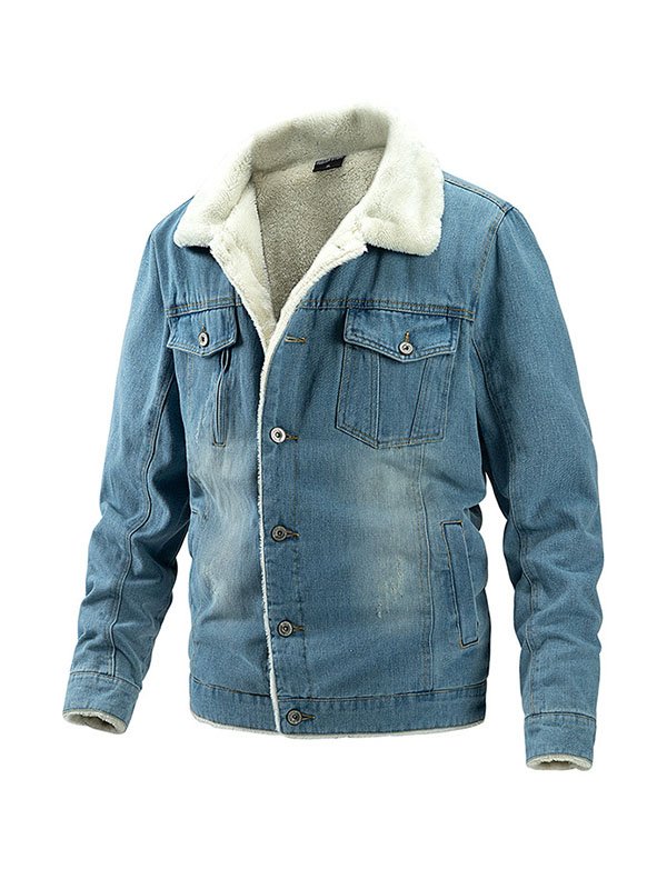 Men'S Plus Fleece Warm Denim Jacket