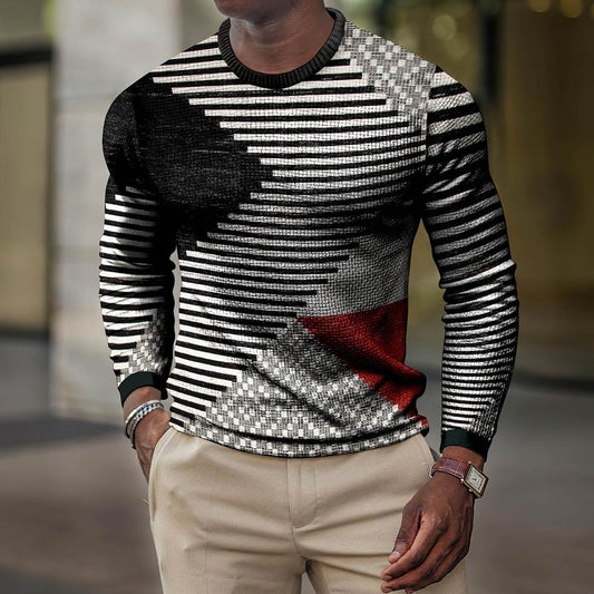 LONG SLEEVE FASHION CONTRAST COLOR ROUND NECK MEN'S TOP