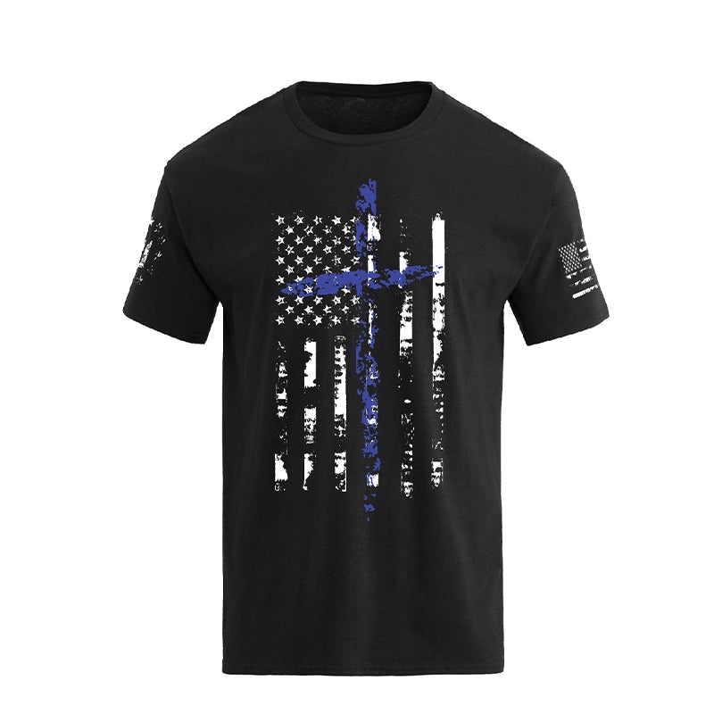 Men's American Flag Cross Overlay Graphic T-Shirt