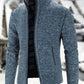 Stand Collar Long Sleeve Cotton Sweater Light Gray M