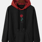 Mens Rose Print Contrast Casual Drawstring Hoodies With Kangaroo Pocket