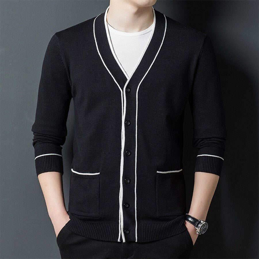 Men&#039;s Casual Knitted Cardigan Top Black XL