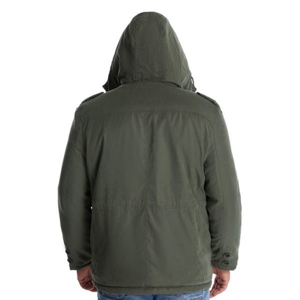 Mens Cashmere Hooded Thickened Multi Pocket Coat Padded Jacket