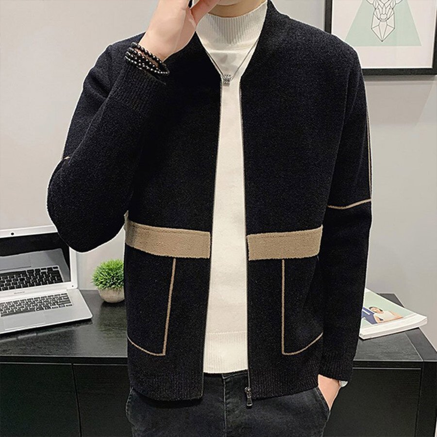 Men&#039;s Casual Knitted Cardigan Top Black M