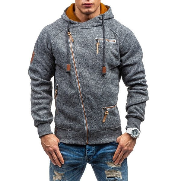 Man's Winter Coat Individuality Zipper Splicing Asymmetrical Hoodies