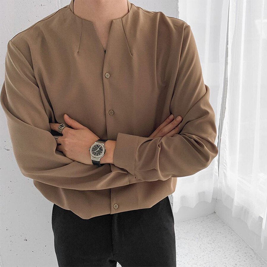 Men&#039;s Casual Fashion Shirts Coffee M