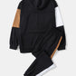 Mens Color Block Stitching Hoodie Long Preppy Two Pieces Outfits