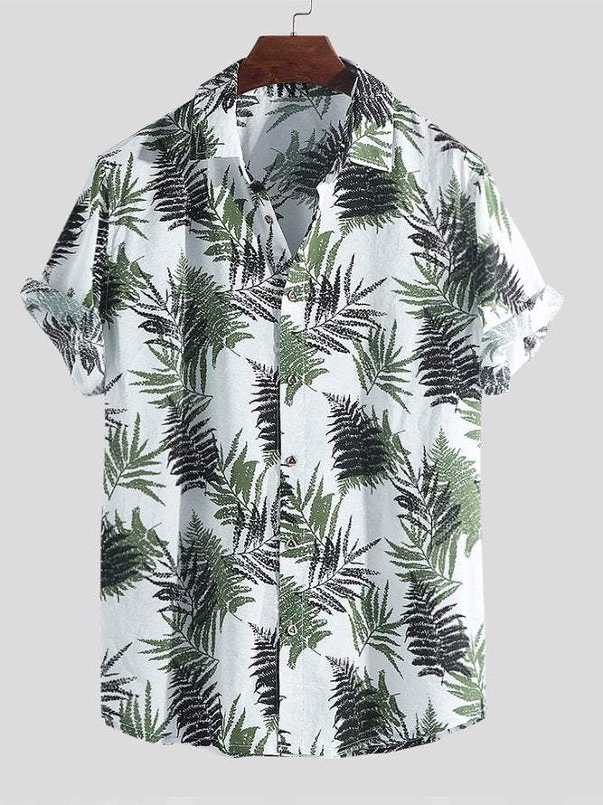 Men's Shirt Collar Coconut Tree Shirts Green M