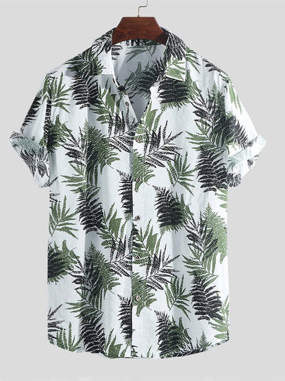 Men's Shirt Collar Coconut Tree Shirts Green M