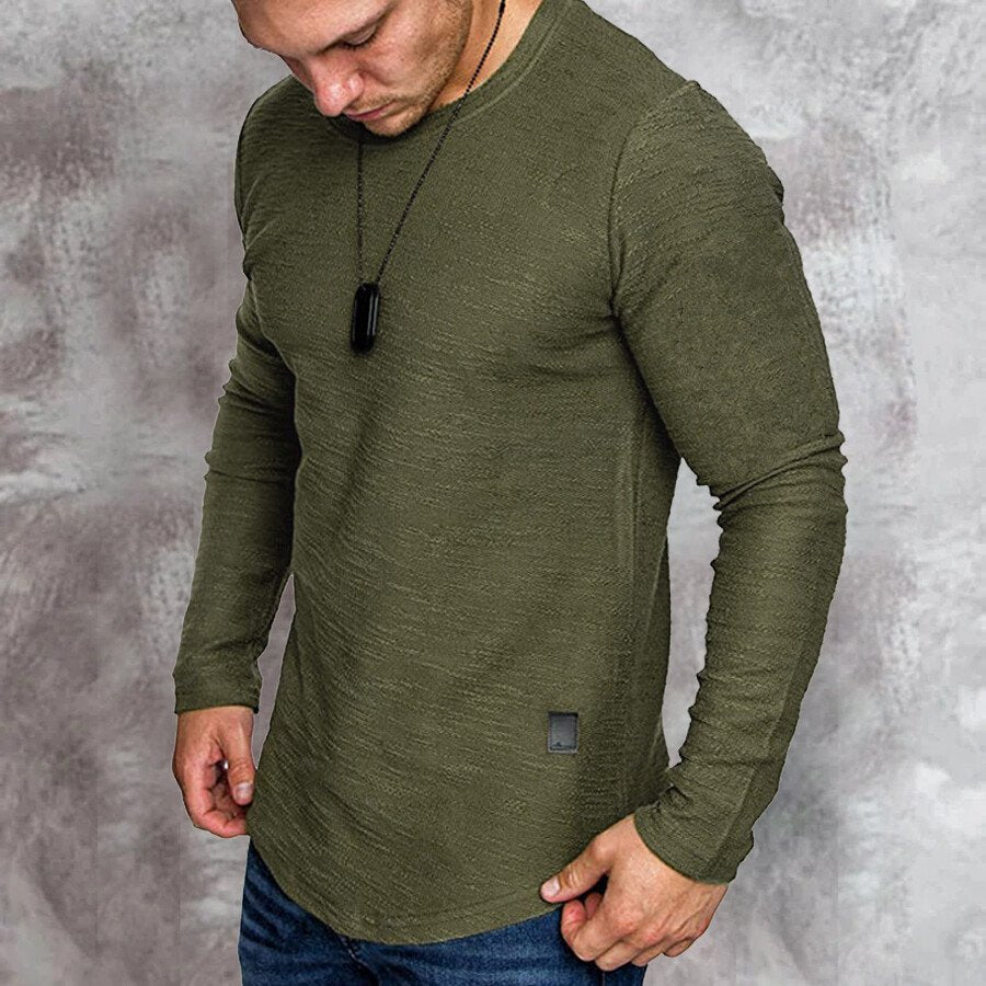 Men Long Sleeve O-Neck Casual T shirt Black L