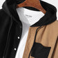 Mens Corduroy Two Tone Patchwork Preppy Drawstring Hooded Shirts