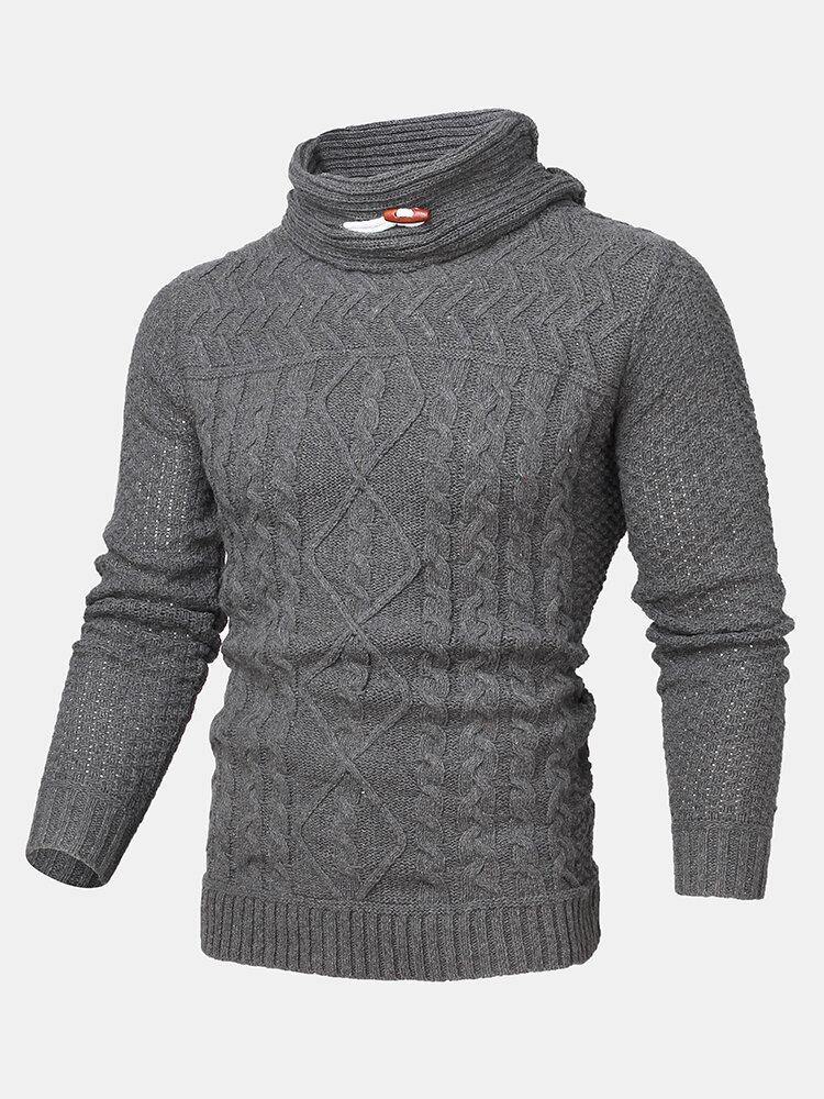 Mens Turtleneck Cable Warm Long Sleeve Knitted Sweaters