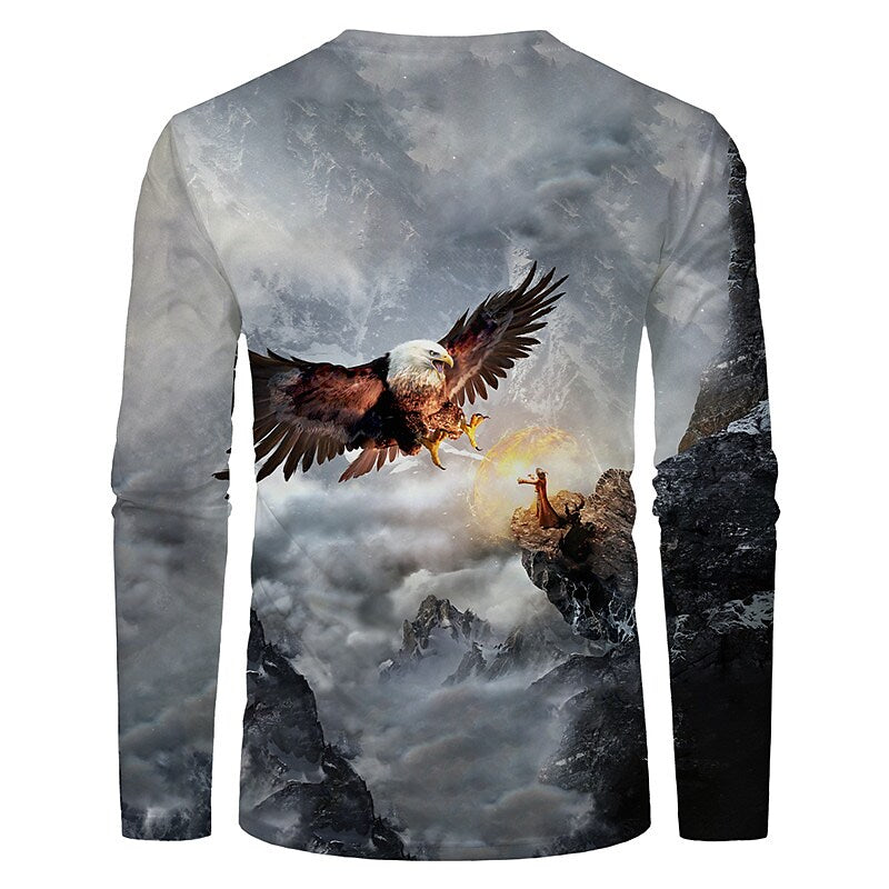 Men's Unisex T shirt 3D Print Graphic Prints Eagle Crew Neck Daily Hol Gray M