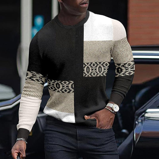 LONG SLEEVE FASHION CONTRAST COLOR ROUND NECK MEN'S TOP