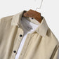 Mens Corduroy Pure Color Lapel Basics Dropped Shoulder Shirts