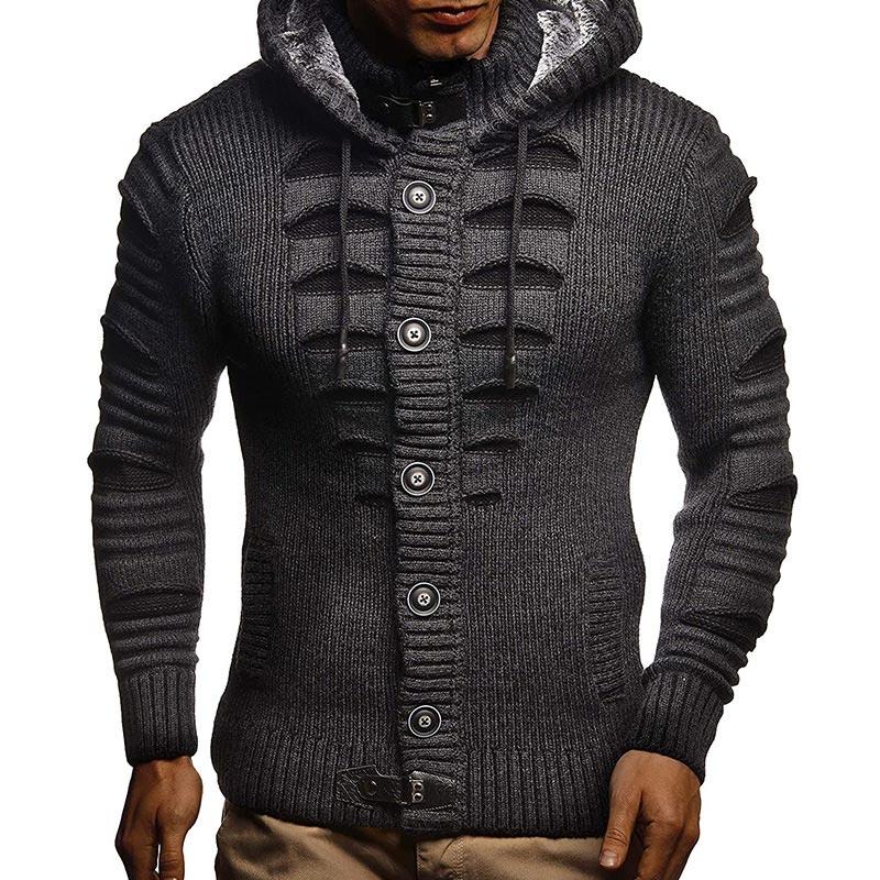 Men Cut-out Pattern Cap Collar Cardigan