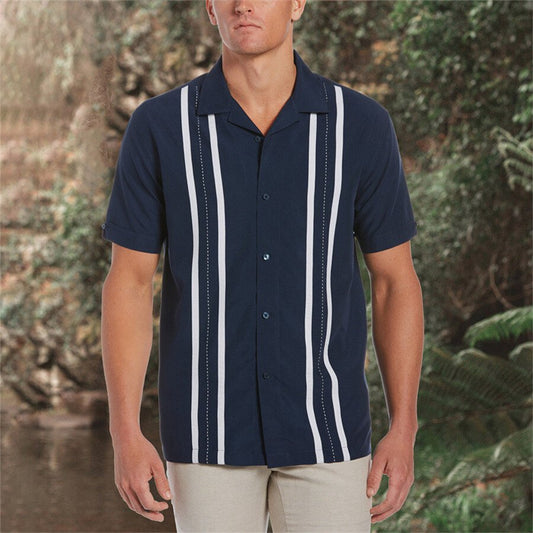 Men&#039;s Casual Lapel Short Sleeve Shirt T-Shirt Top Navy S