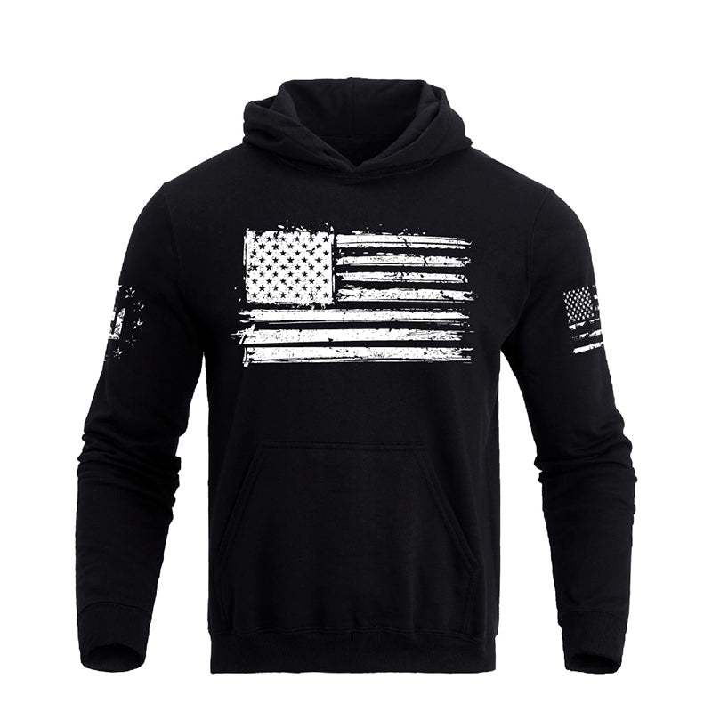 Men's 100% Cotton Regular Fit Retro American Flag Graphic Hoodie