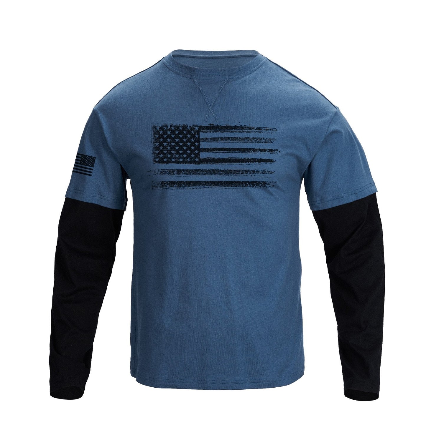 Men's 100% Cotton American Flag False two-pieces Long Sleeve T-shirts