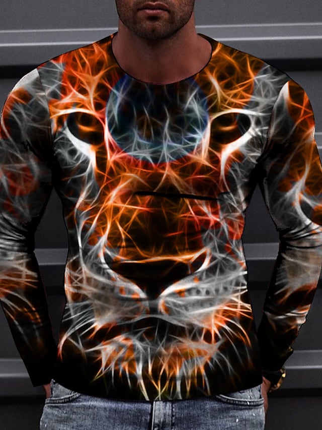 Men's 3D Abstract Print T-Shirt Orange S