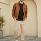 Mens Faux Suede Flap Pocket Lapel Solid Casual Long Sleeve Shirts