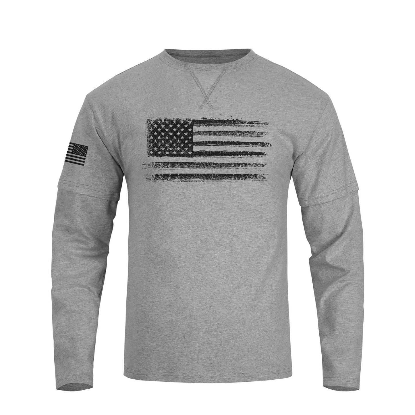 Men's 100% Cotton American Flag False two-pieces Long Sleeve T-shirts