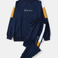 Mens Side Stripe Letter Embroidered Pullover Sweatshirt Preppy Two Pieces Outfits