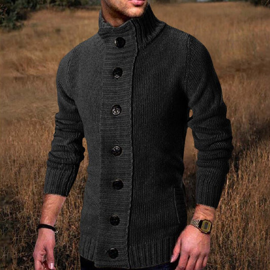 Men&#039;s Casual Solid Color Sweater Cardigan Jacket Black M