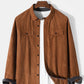 Mens Faux Suede Flap Pocket Lapel Solid Casual Long Sleeve Shirts
