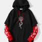 Mens Rose Japanese Sleeve Print 2 In 1 Casual Drawstring Hoodies