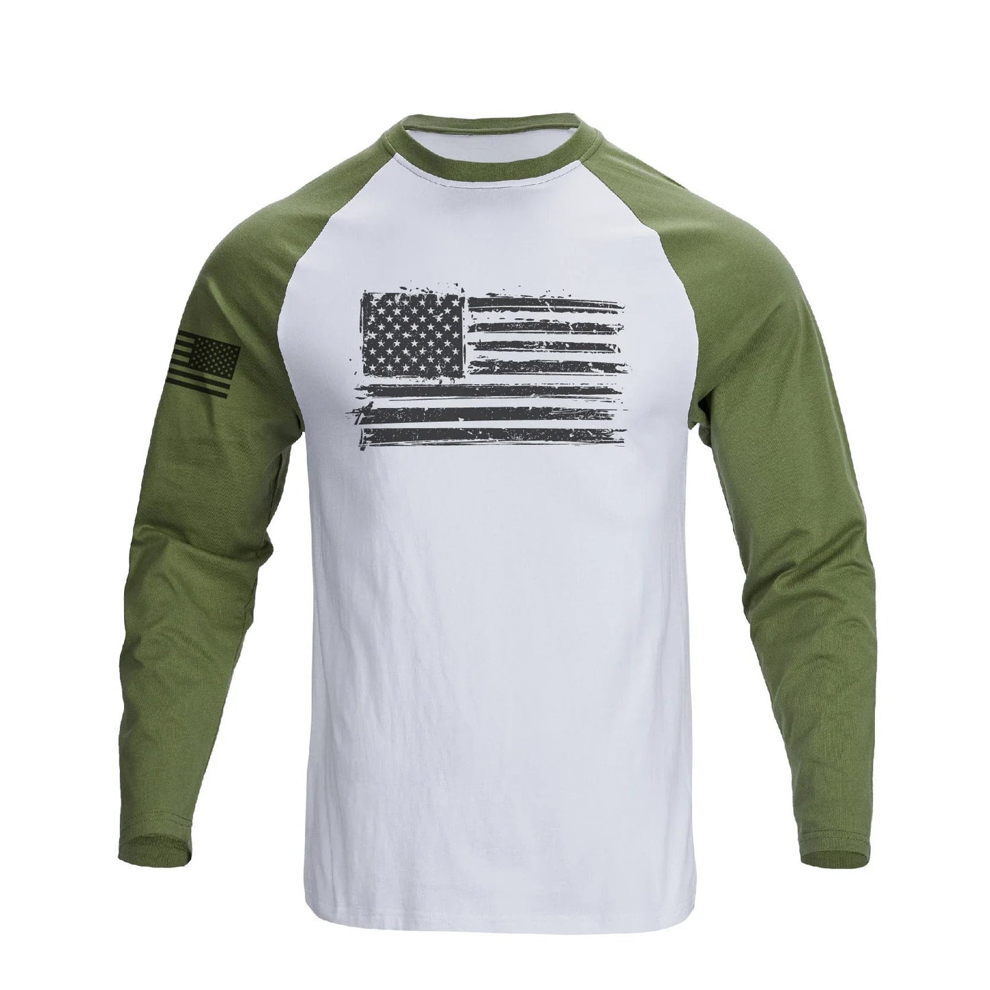 Men's 100% Cotton American Flag Graphic Raglan Sleeve Long Sleeve T-shirts