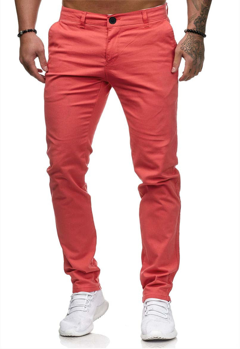 Men's casual slim solid color trousers