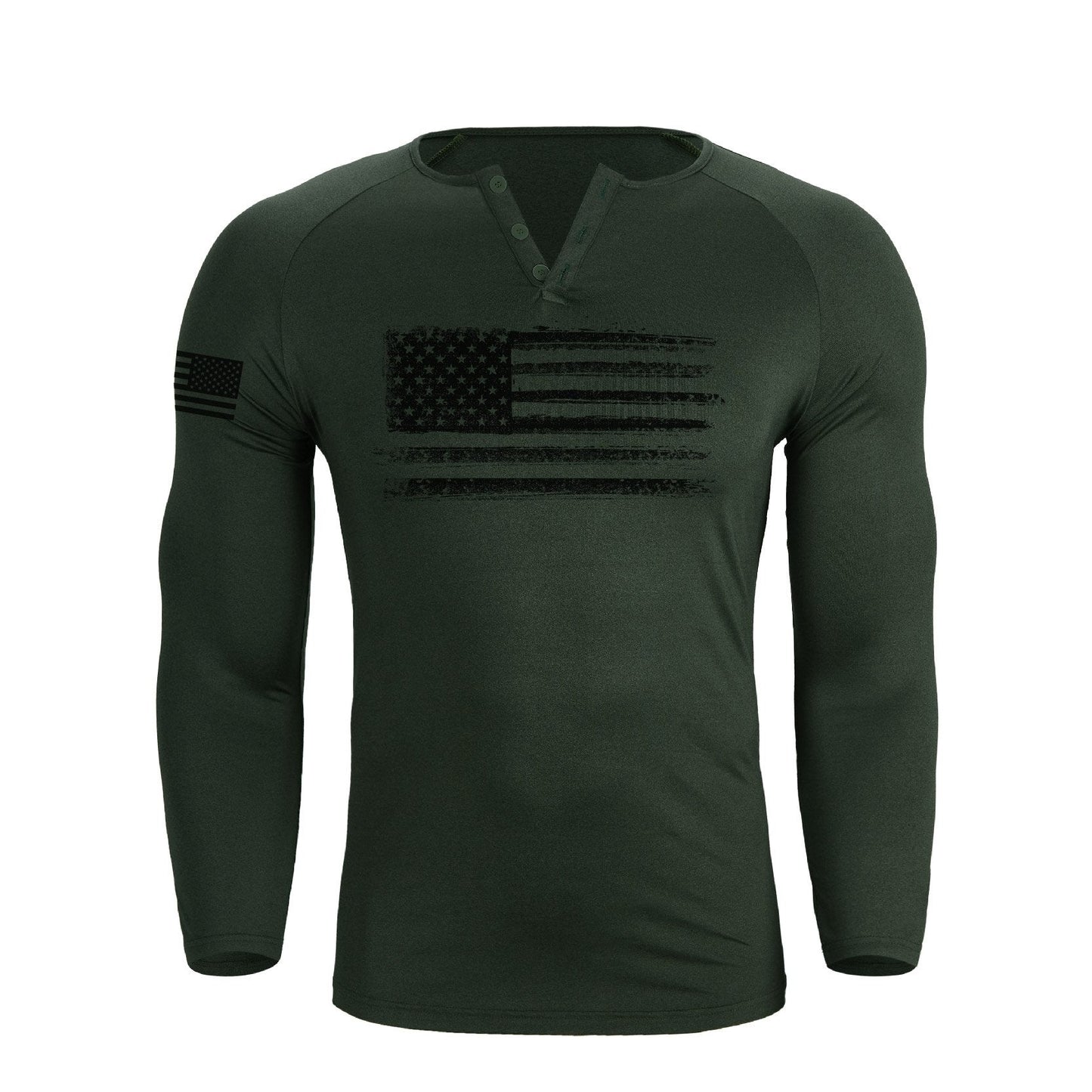 Men's American Flag Regular Fit 1/4 Button V-neck Long Sleeve T-shirts