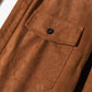 Mens Faux Suede Flap Pocket Lapel Solid Casual Long Sleeve Shirts