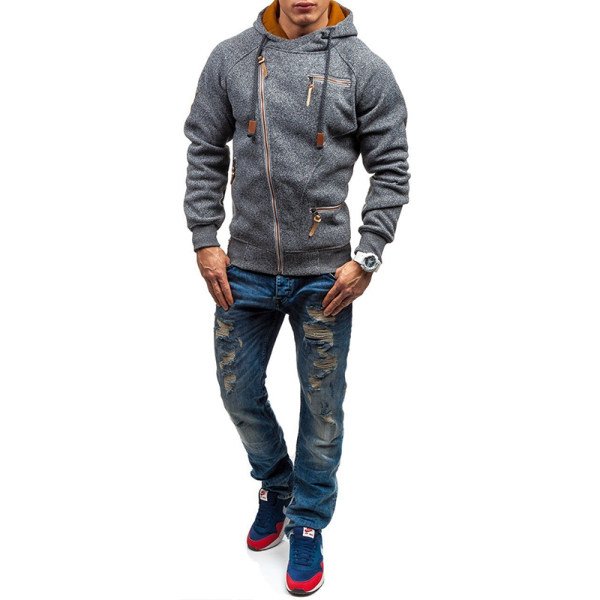 Man's Winter Coat Individuality Zipper Splicing Asymmetrical Hoodies