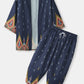 Mens Ethnic Style Geo Print Open Front Kimono Cropped Two Pieces Outfits