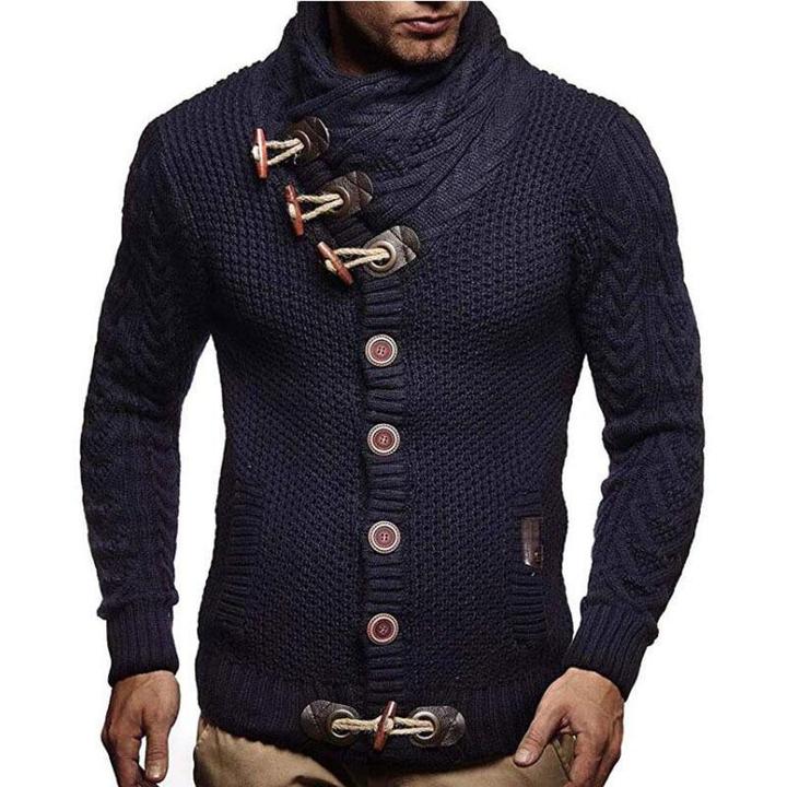 Men Solid Color Horn Button Sweater