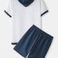 Preppy Style Two Tone Hooded Short Sleeve Drawstring Two Piece Outfits