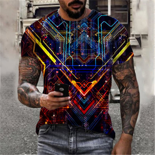 Men's 3D Abstract Print T-Shirt Black S