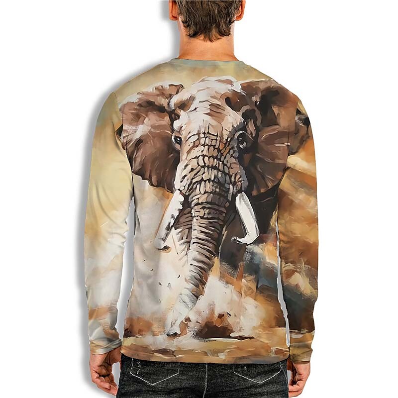 Men's Unisex T shirt 3D Print Graphic Prints Elephant Crew Neck Street Khaki M